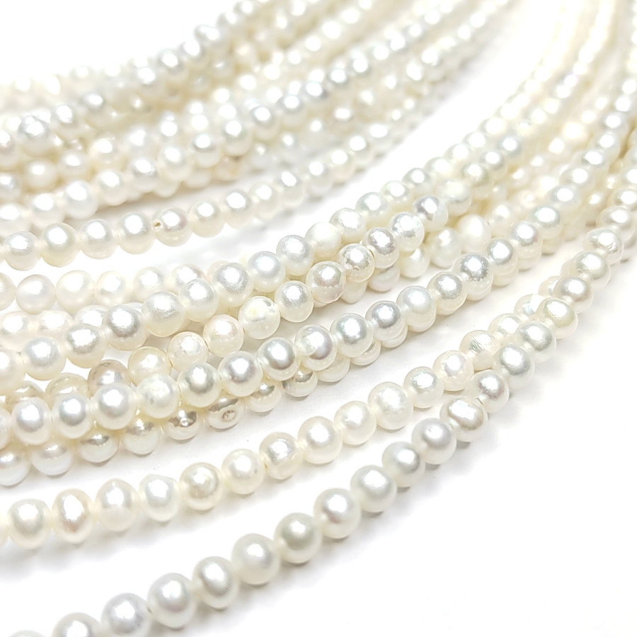 Жемчуг натуральный 3,4х3 мм округлой формы, культивированный, нить 35 см копия №1765479319