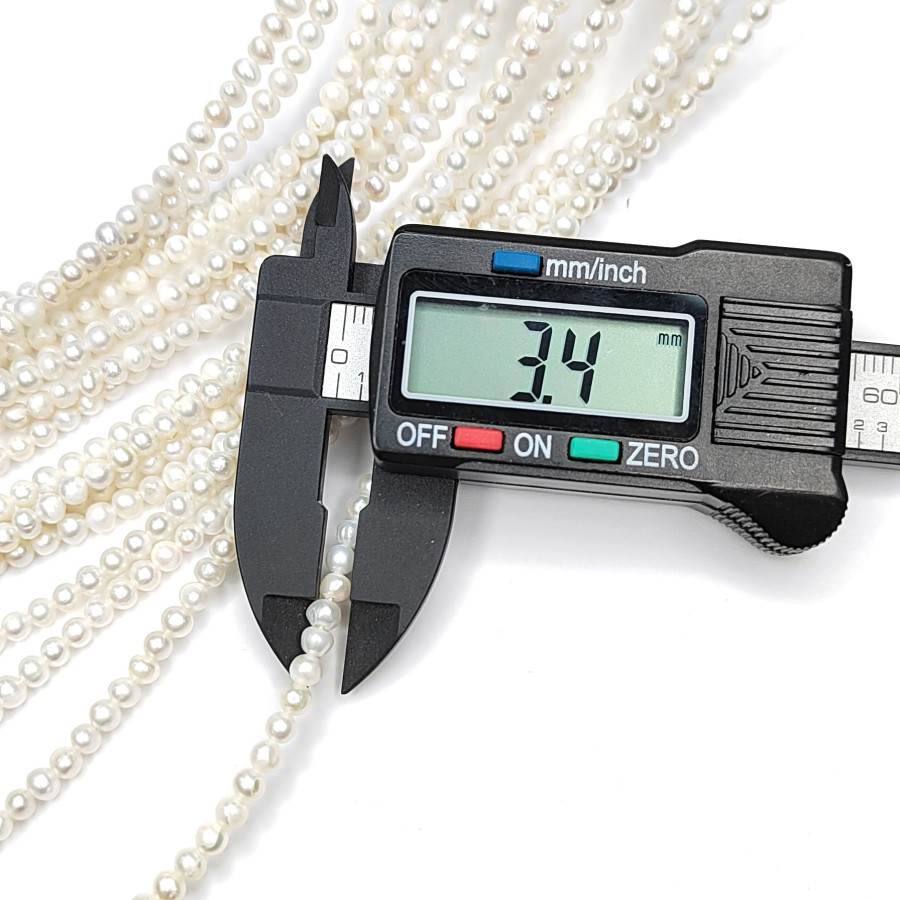 Жемчуг натуральный 3,4х3 мм округлой формы, культивированный, нить 35 см копия №1765479319