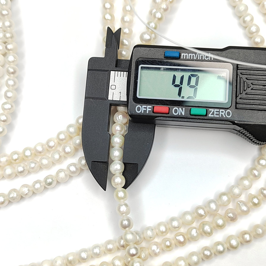 Жемчуг натуральный 5х4,5 мм округлой формы, культивированный, нить 39 см