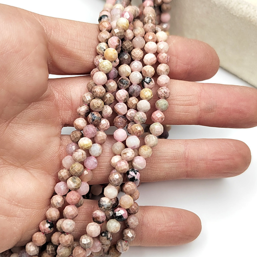 4,5 мм Родонит натуральный, Огранка, НИТЬ 39 см