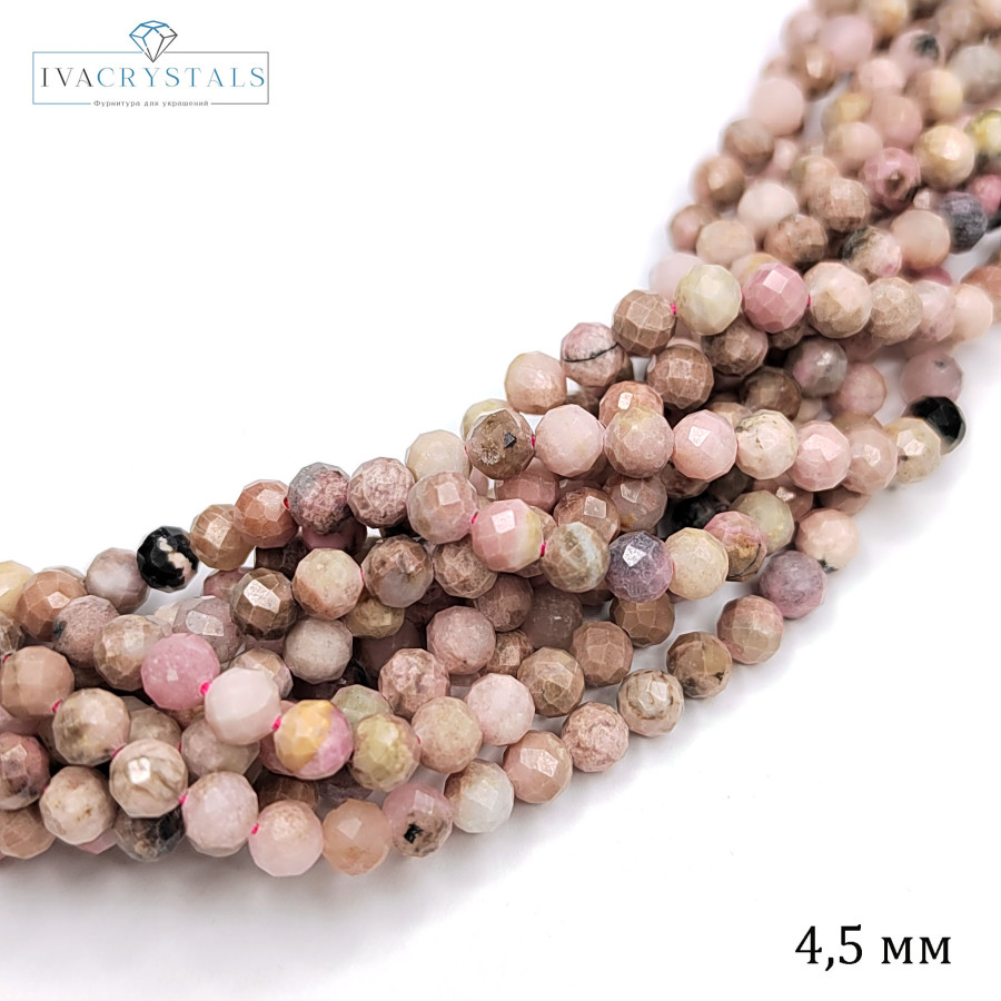 4,5 мм Родонит натуральный, Огранка, НИТЬ 39 см
