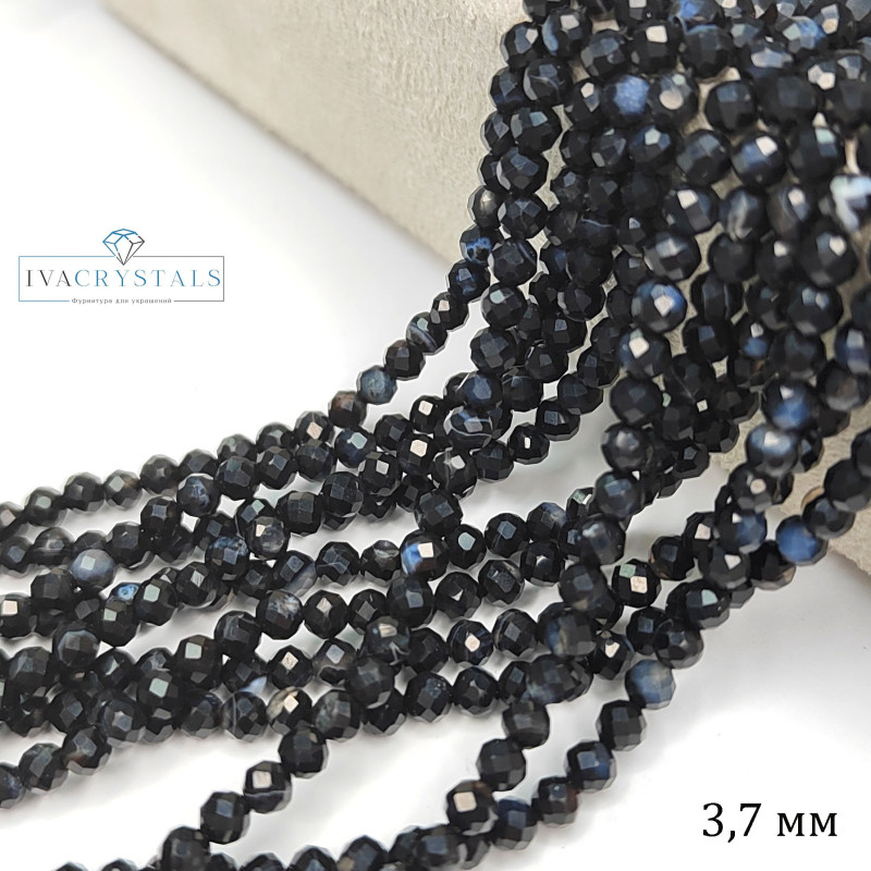 Агат натуральный глазковый 3,7 мм бусины в огранке, нить 39-40 см