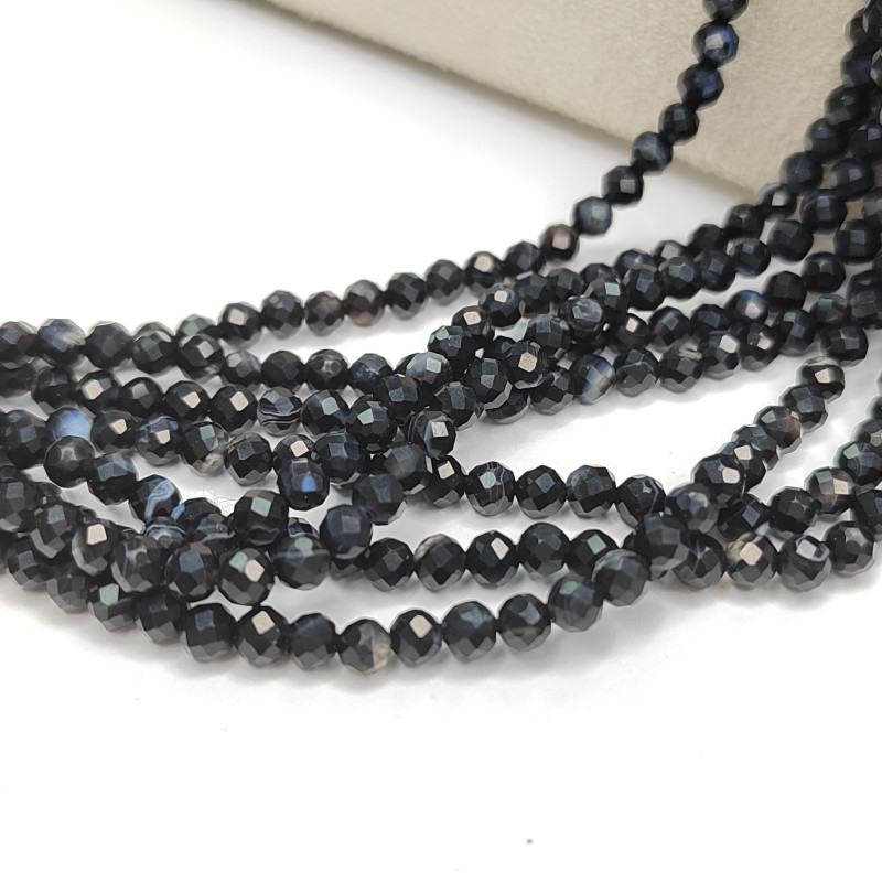 Агат натуральный глазковый 3,7 мм бусины в огранке, нить 39-40 см