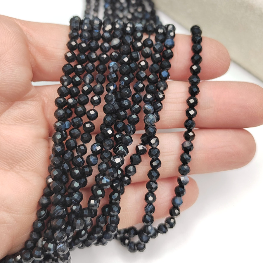 Агат натуральный глазковый 3,7 мм бусины в огранке, нить 39-40 см