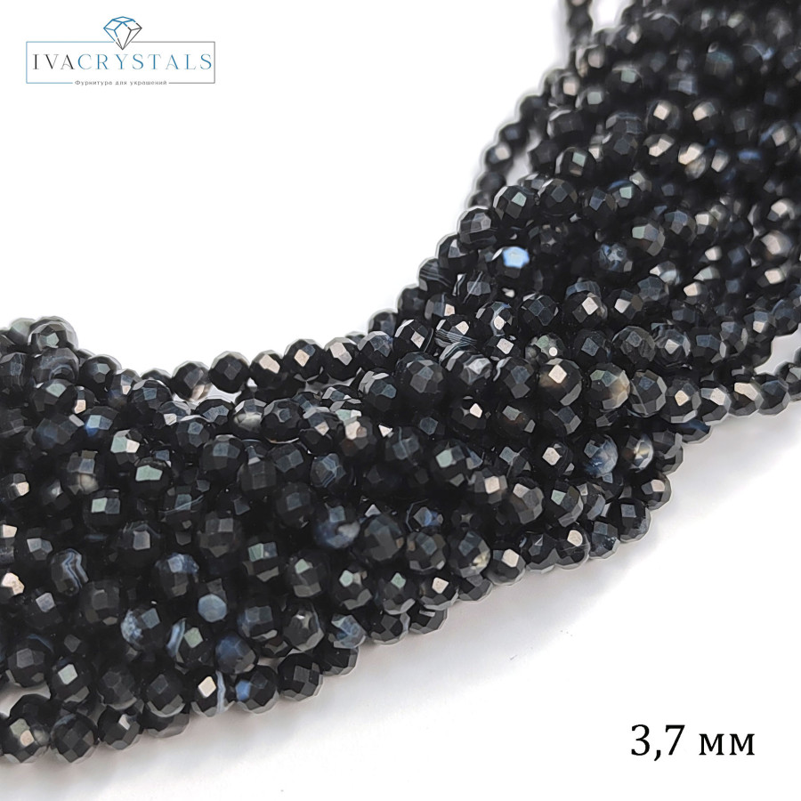 Агат натуральный глазковый 3,7 мм бусины в огранке, нить 39-40 см