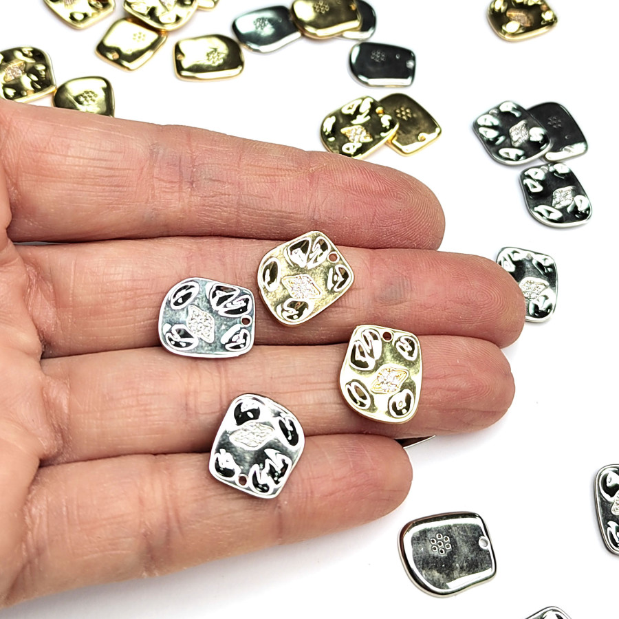 Подвеска прямоугольная 14х12 мм с фианитами, штука