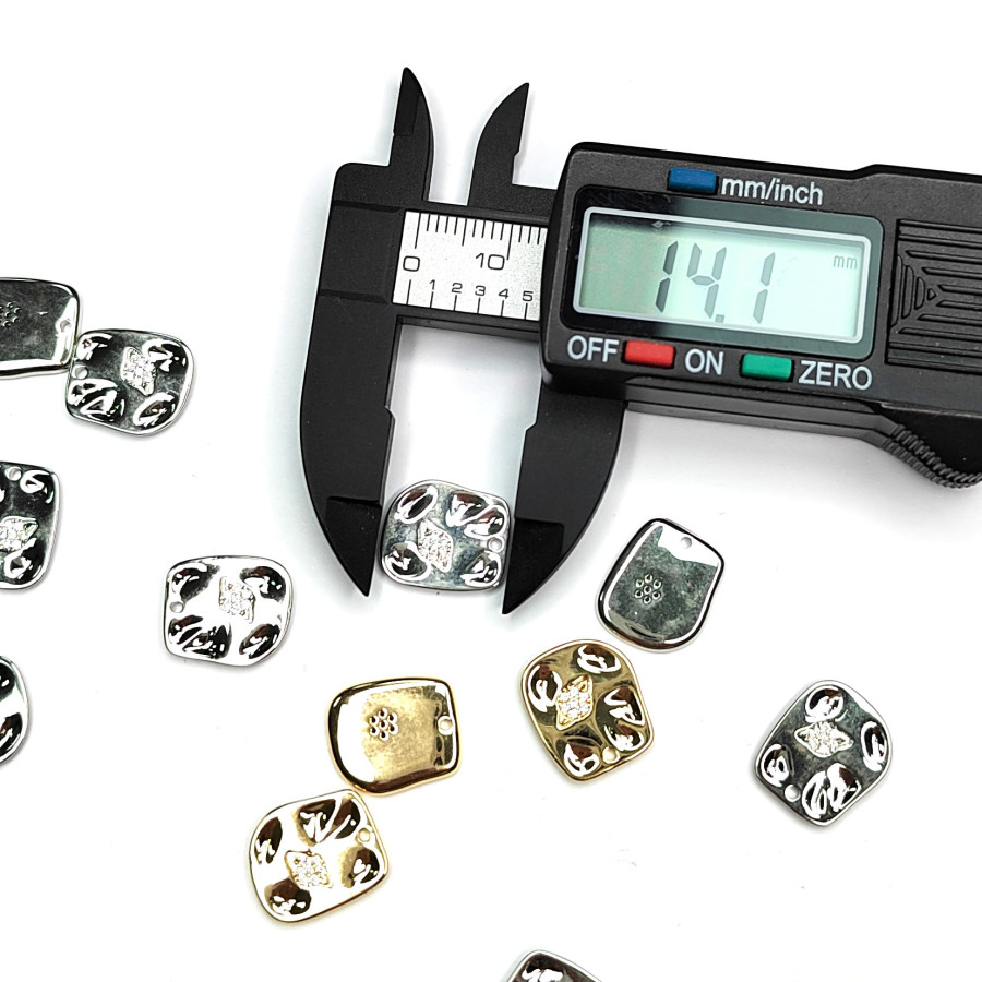 Подвеска прямоугольная 14х12 мм с фианитами, штука