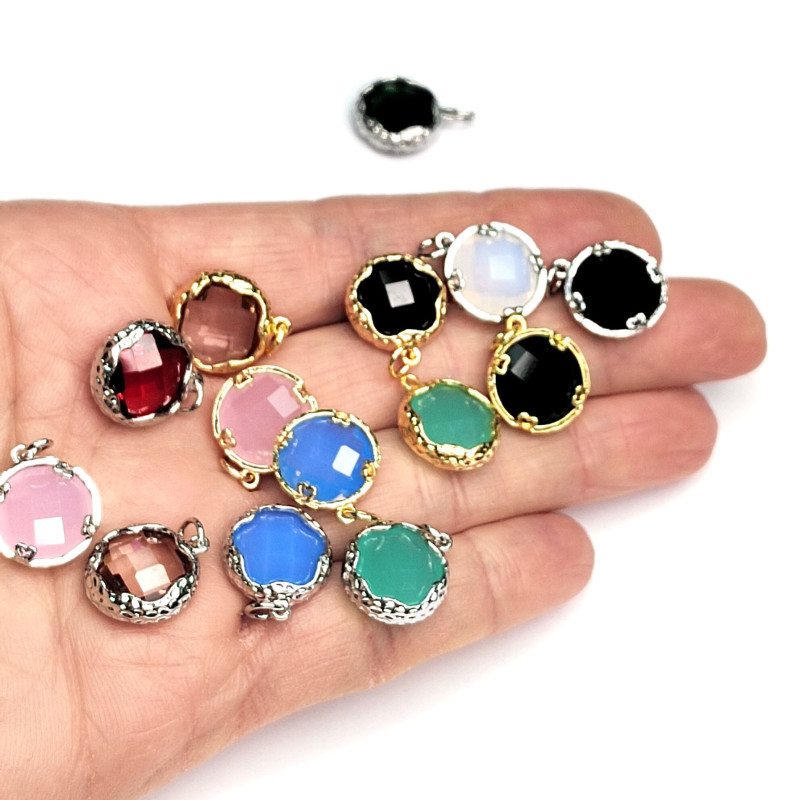 Подвеска круглая 14 мм с ювелирным стеклом, цвет чёрный, штука