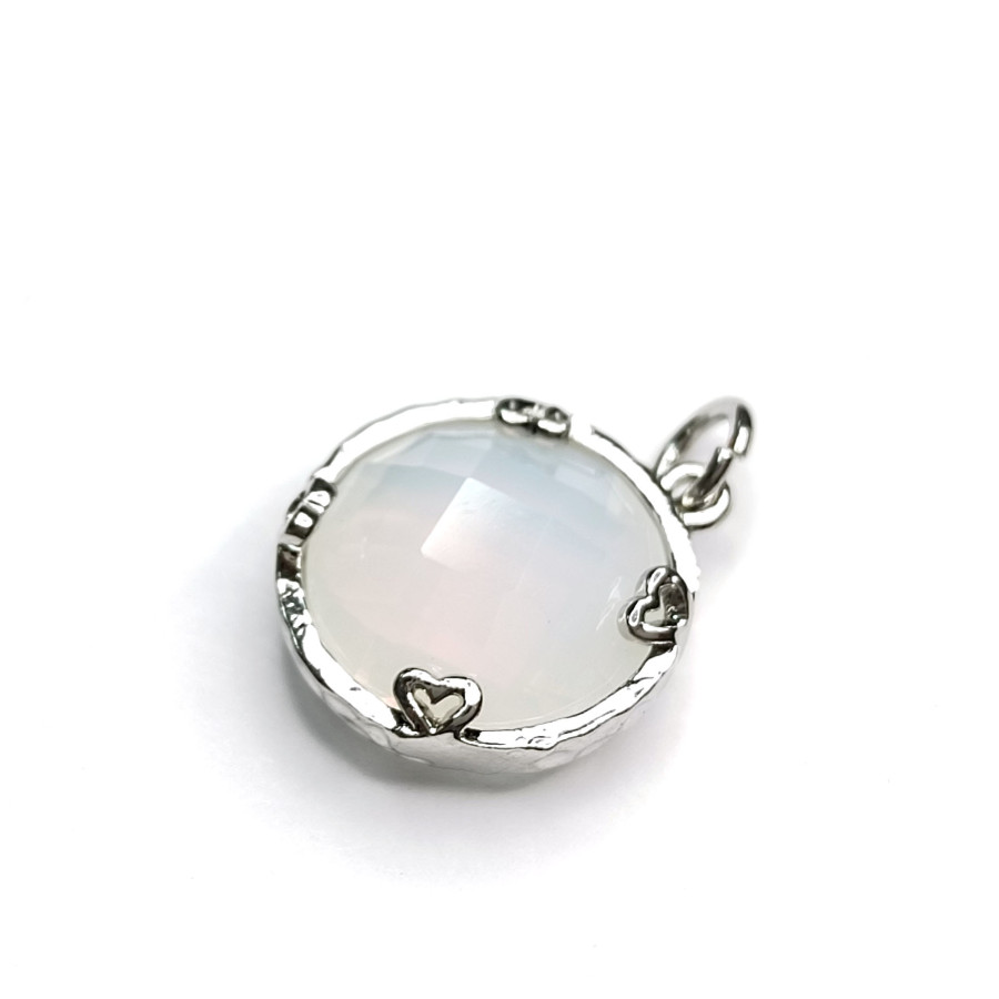 Подвеска круглая 14 мм с ювелирным стеклом, цвет опалит, оправа с родиевым покрытием, штука