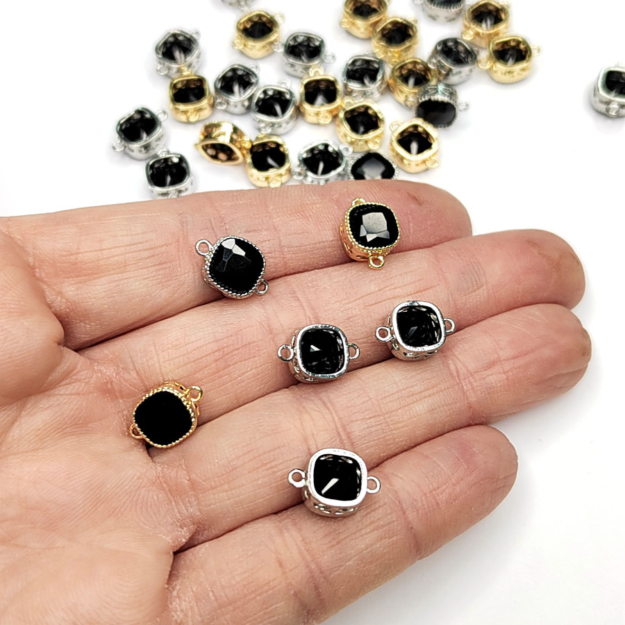 8 мм Квадратный коннектор с чёрным ювелирным стеклом, штука