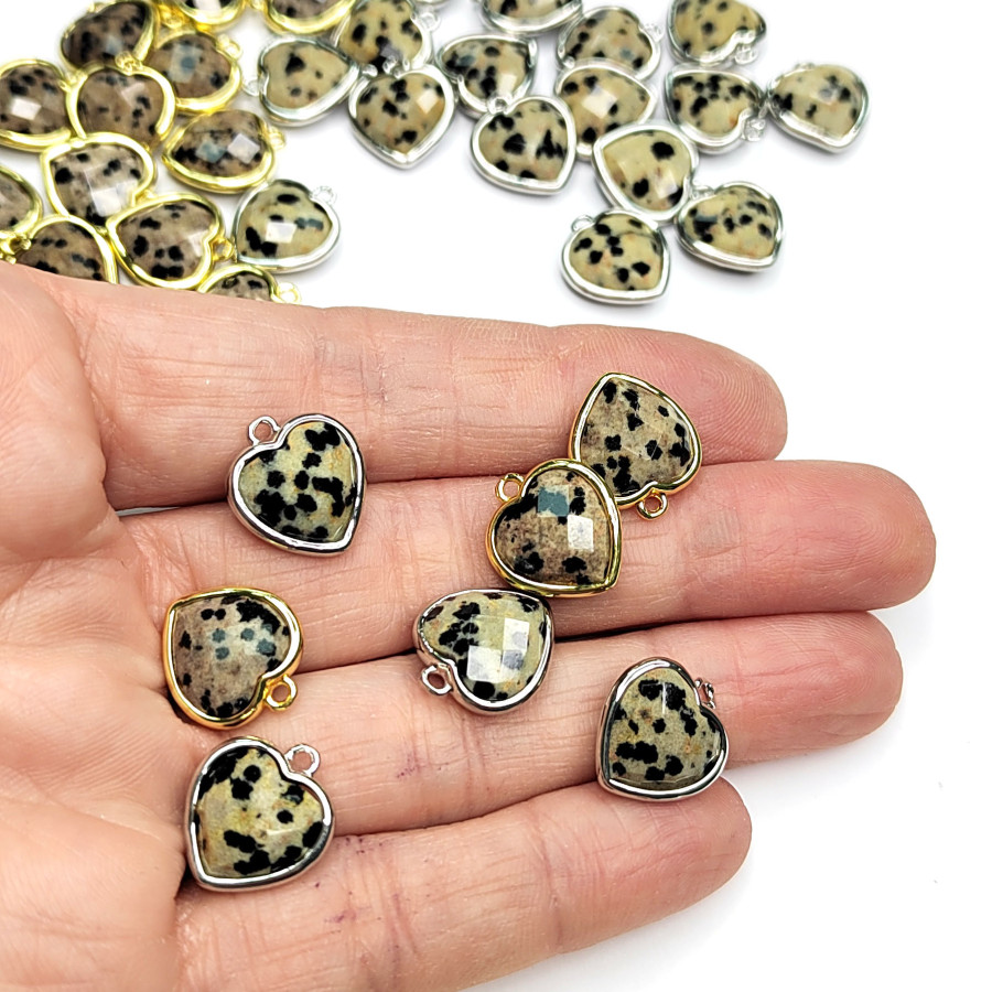 Подвеска Сердце из яшмы далматиновой 15х13 мм, штука