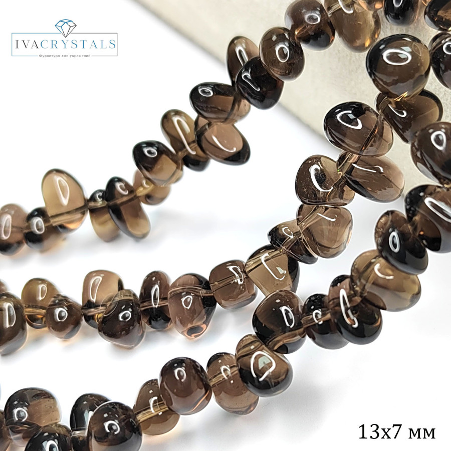 Раухтопаз натуральный, Дымчатый кварц, бусина слеза, 13х7 мм