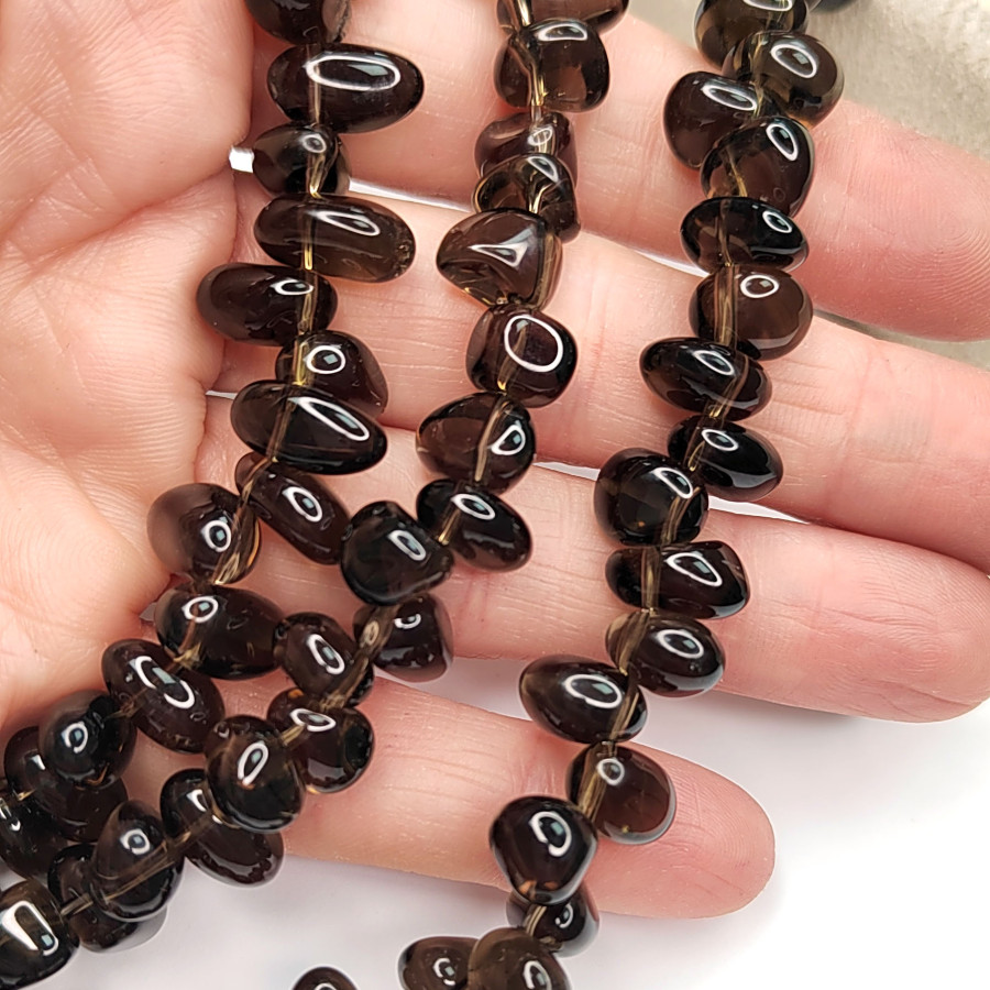 Раухтопаз натуральный, Дымчатый кварц, бусина слеза, 13х7 мм