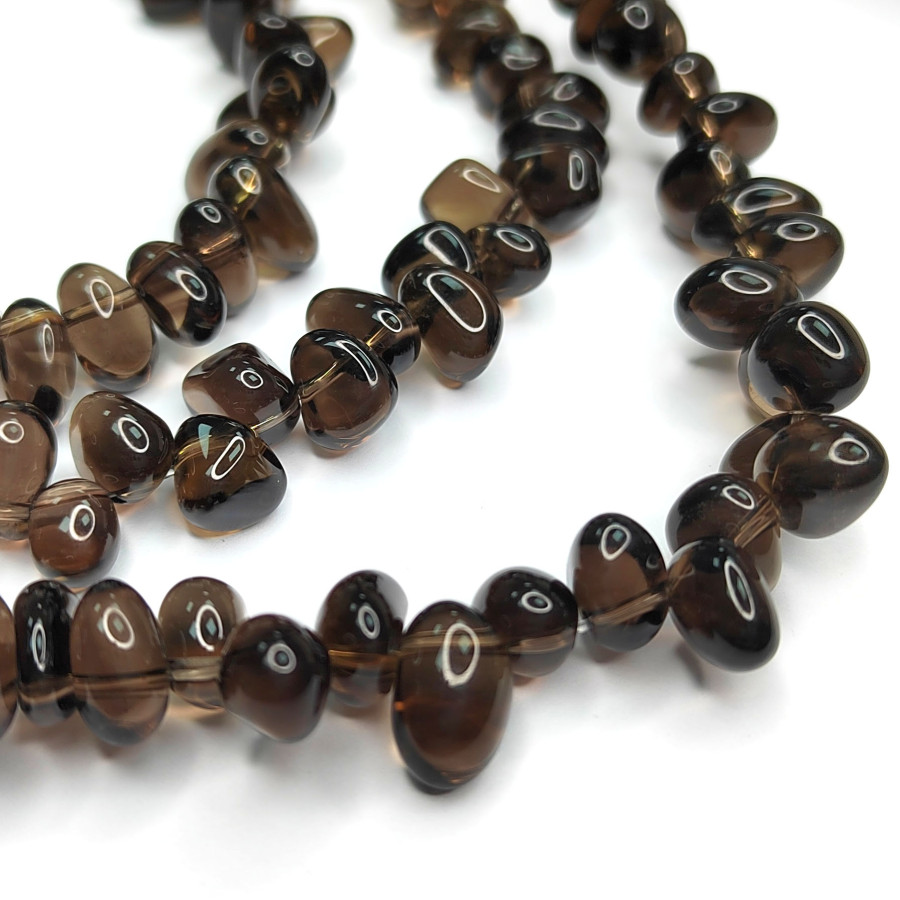 Раухтопаз натуральный, Дымчатый кварц, бусина слеза, 13х7 мм Нить (78-80 штук)