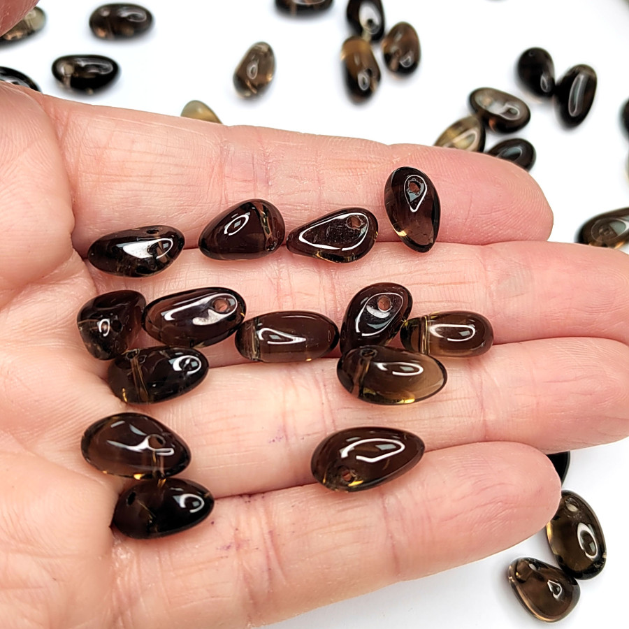 Раухтопаз натуральный, Дымчатый кварц, бусина слеза, 13х7 мм