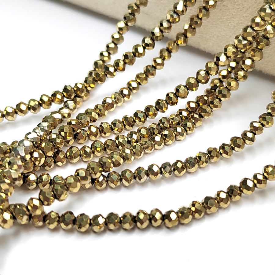 Рондели 3,5х3 мм стекло, цвет золотистый, нить 32-33 см