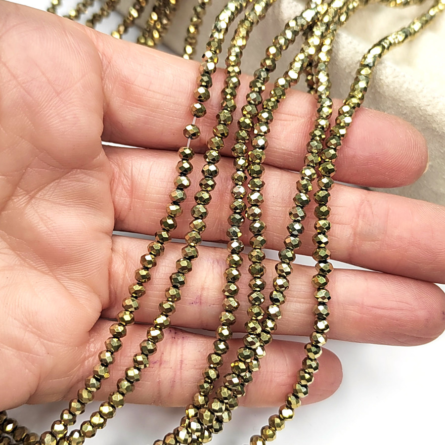 Рондели 3,5х3 мм стекло, цвет золотистый, нить 32-33 см