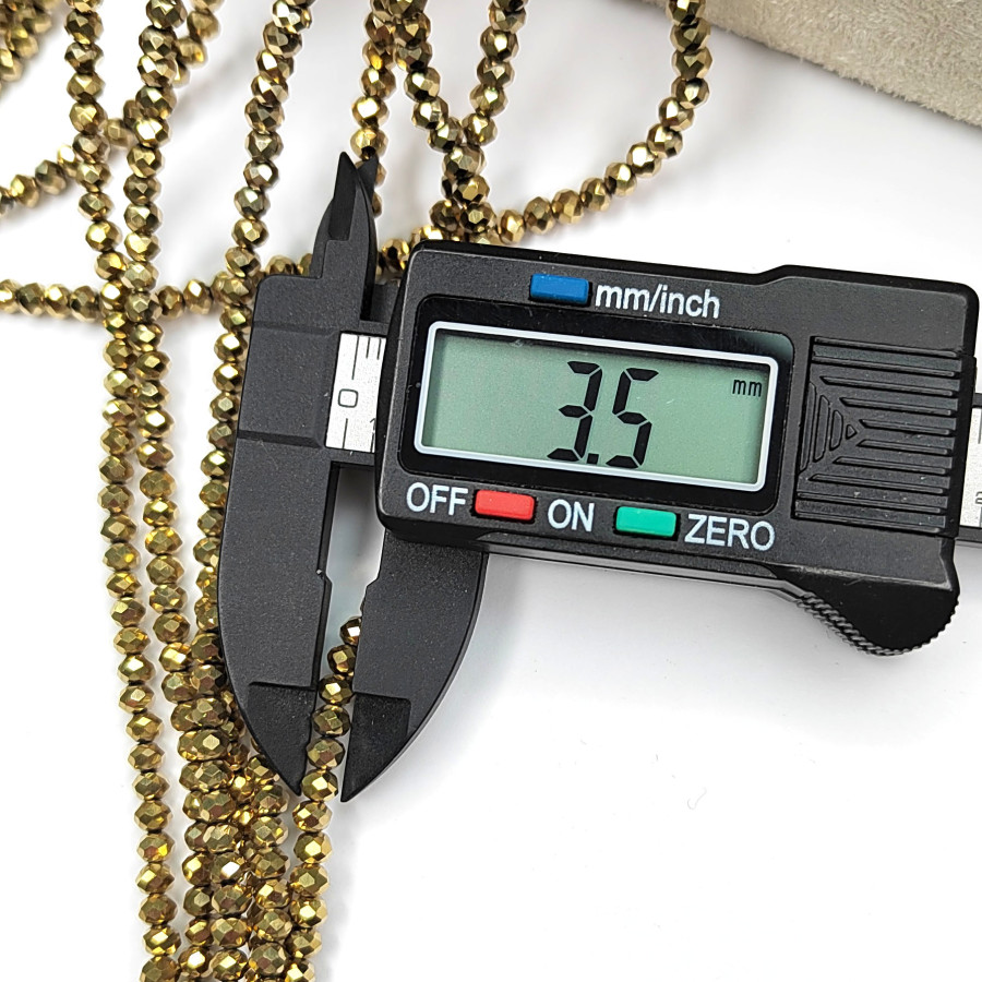 Рондели 3,5х3 мм стекло, цвет золотистый, нить 32-33 см