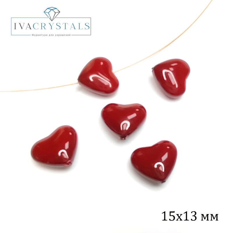 15х13 мм Жемчуг майорка, форма Сердечко, цвет бордовый, Стекло, ШТУКА