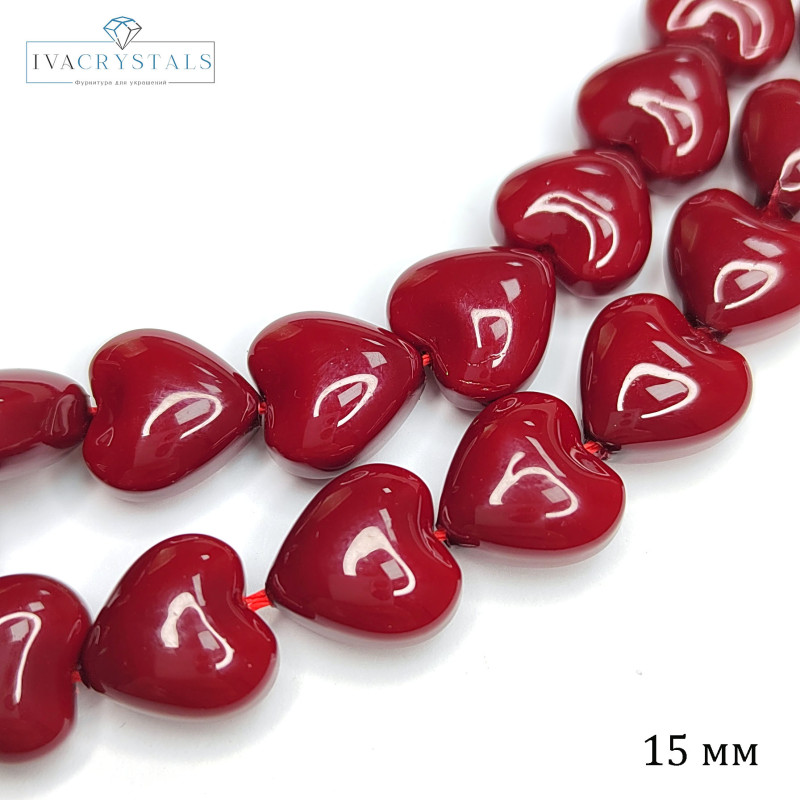 15х13 мм Жемчуг майорка, форма Сердечко, цвет бордовый, Стекло, ШТУКА