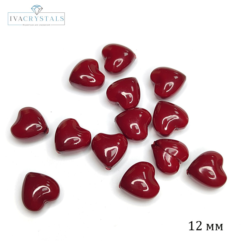 12 мм Жемчуг майорка, форма Сердечко, цвет бордовый, Стекло, ШТУКА