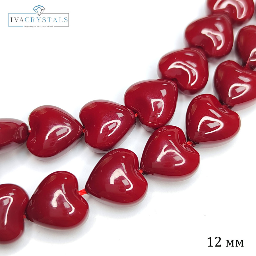 12 мм Жемчуг майорка, форма Сердечко, цвет бордовый, Стекло, ШТУКА