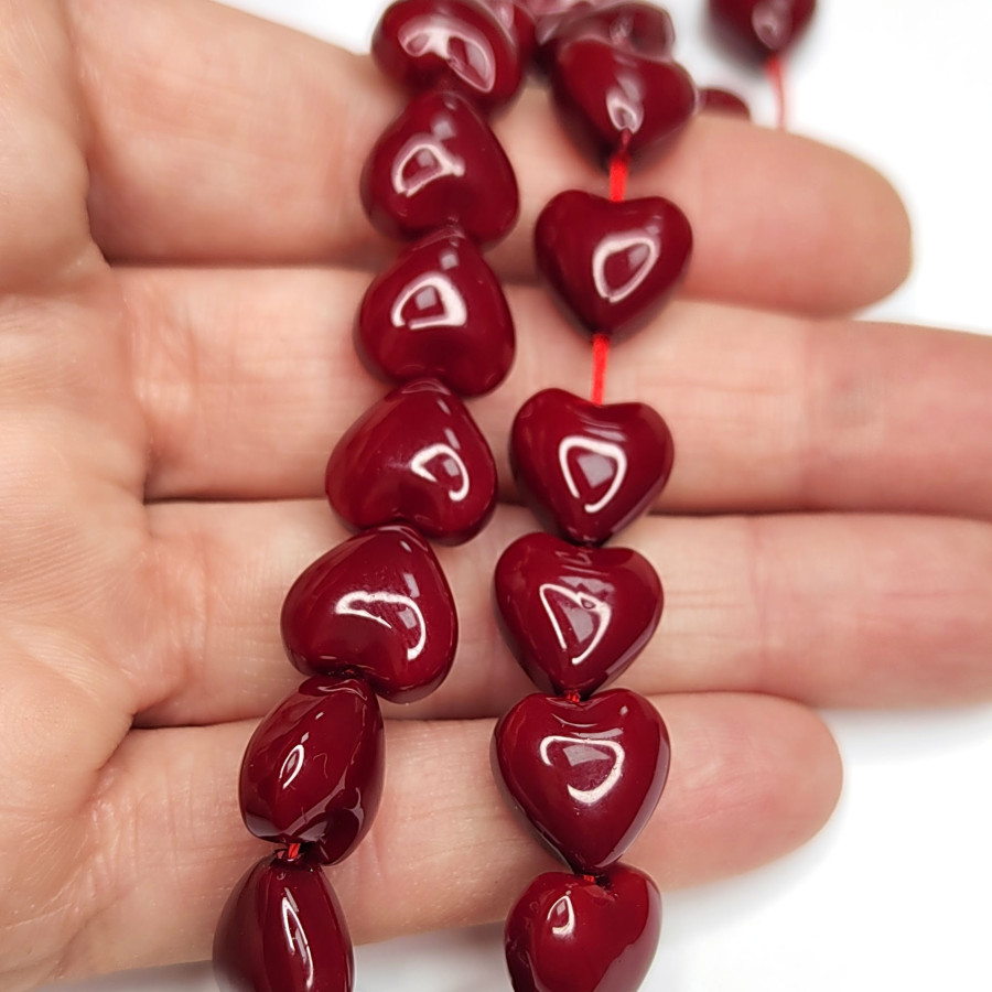 12 мм Жемчуг майорка, форма Сердечко, цвет бордовый, Стекло, ШТУКА Нить (35 штук) нить 40 см
