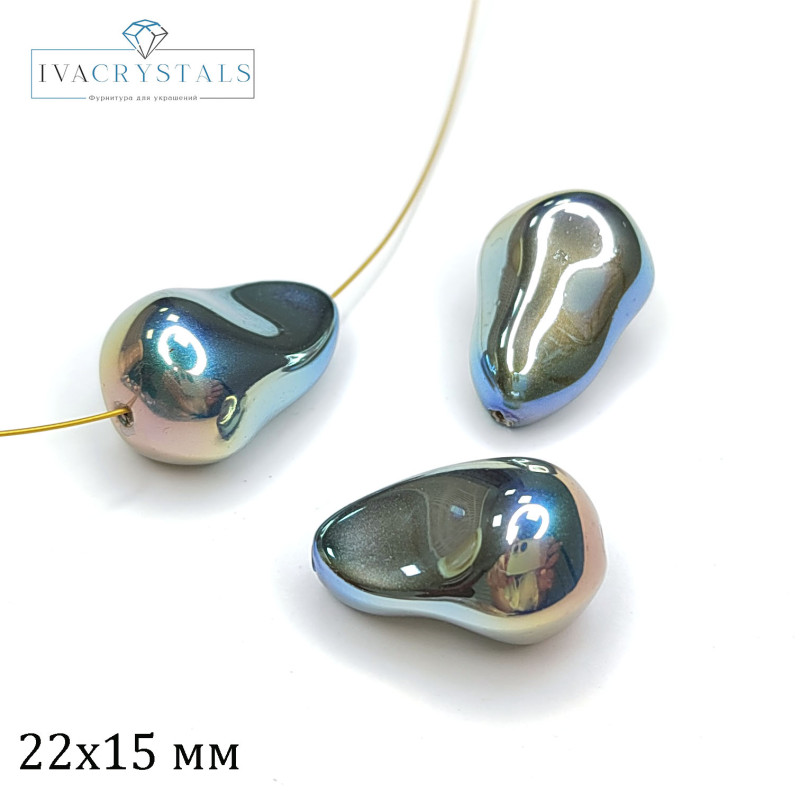 Жемчуг майорка Капля 22х15 мм цвет зелёный перламутр