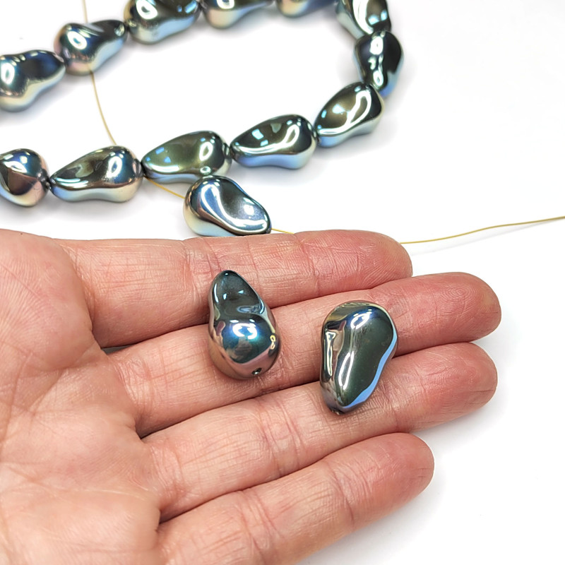 Жемчуг майорка Капля 22х15 мм цвет зелёный перламутр