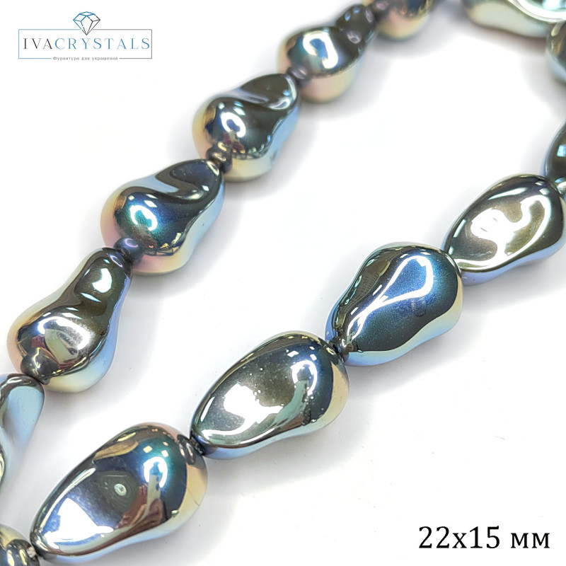 Жемчуг майорка Капля 22х15 мм цвет зелёный перламутр