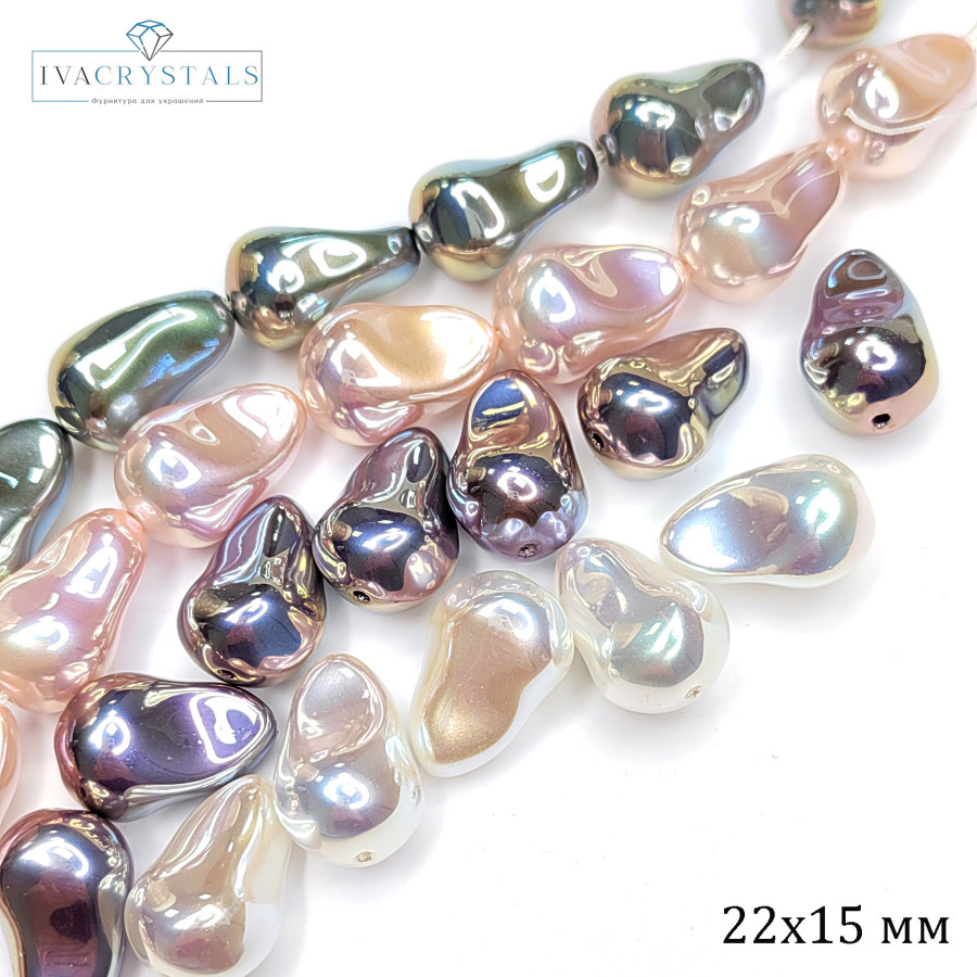 Жемчуг майорка Капля 22х15 мм цвет зелёный перламутр