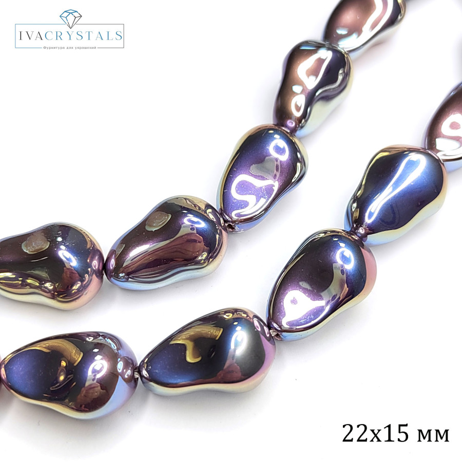 Жемчуг майорка Капля 22х15 мм цвет сиреневый перламутр нить (19 штук)