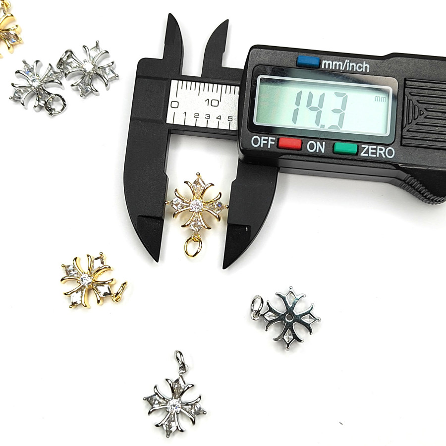 Подвеска Снежинка с фианитами 14 мм, штука