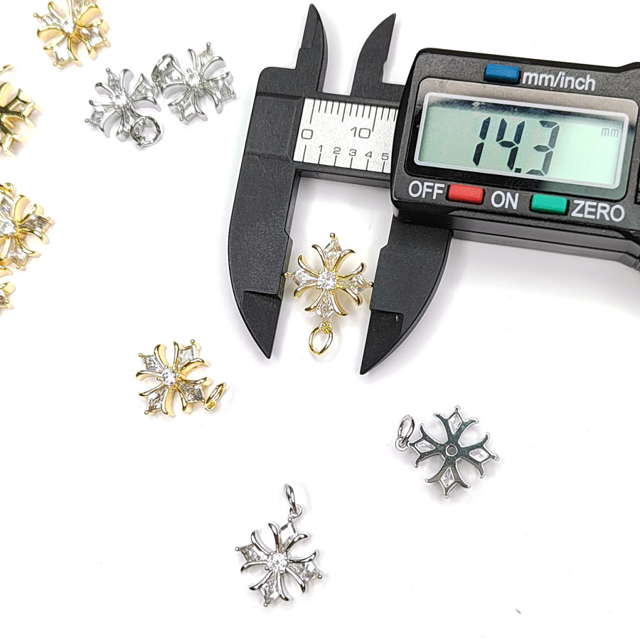 Подвеска Снежинка с фианитами 14 мм, штука