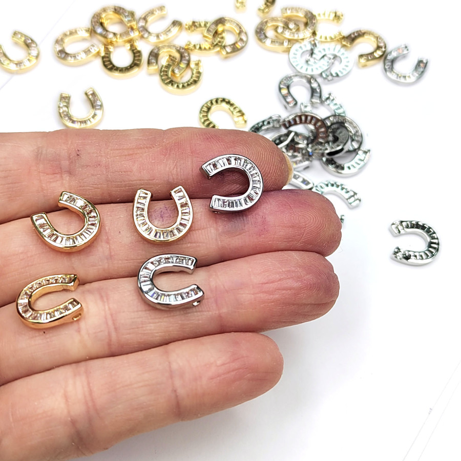 Подвеска - разделитель Подкова 12х12 мм с фианитами, ШТУКА