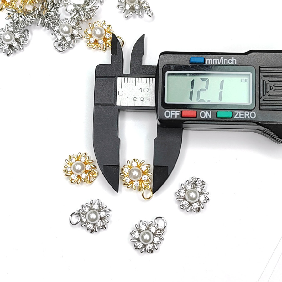 Подвеска Цветок с жемчужиной и фианитами 12 мм, ШТУКА