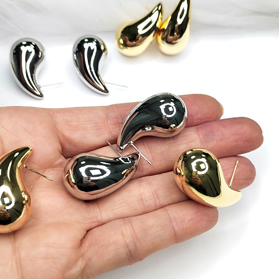 Серьги гвоздики Капли 32х17 мм, пара