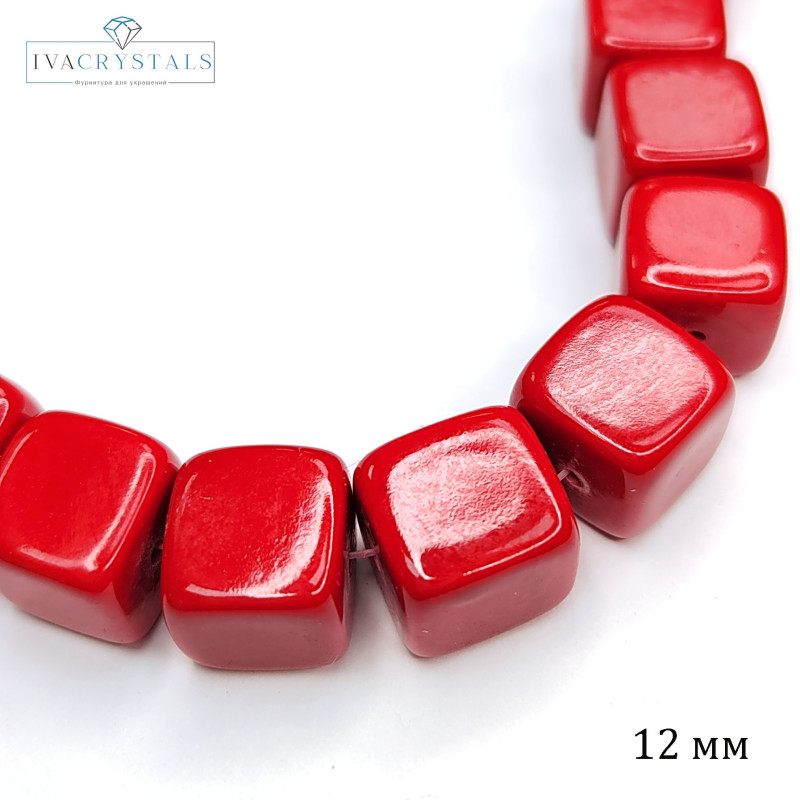 12 мм Коралл красный прессованный камень Кубик