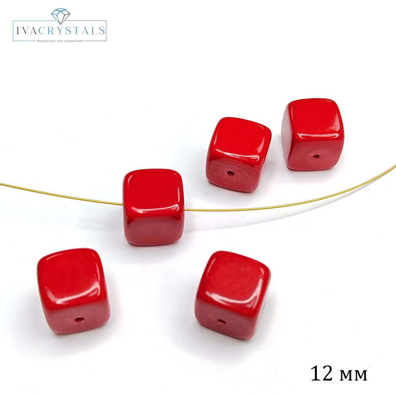 12 мм Коралл красный прессованный камень Кубик