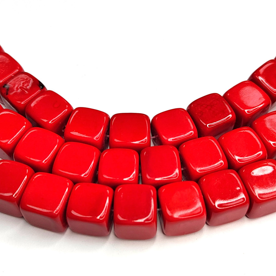 12 мм Коралл красный прессованный камень Кубик Нить