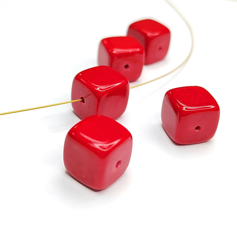 12 мм Коралл красный прессованный камень Кубик