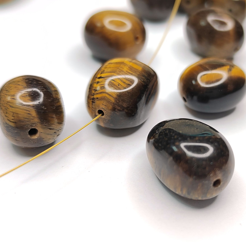 Тигровый глаз 17х12 мм натуральный камень, бусины галтовка (оливки)