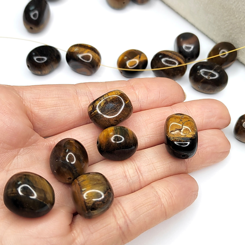Тигровый глаз 17х12 мм натуральный камень, бусины галтовка (оливки)
