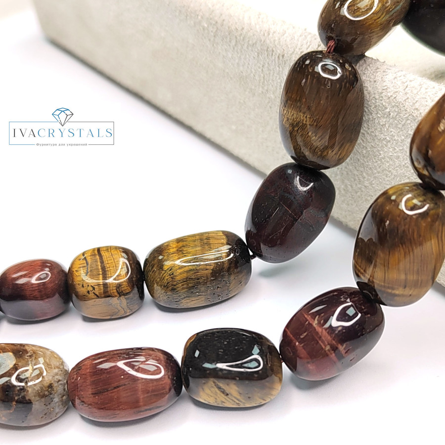Тигровый глаз 17х12 мм натуральный камень, бусины галтовка (оливки)