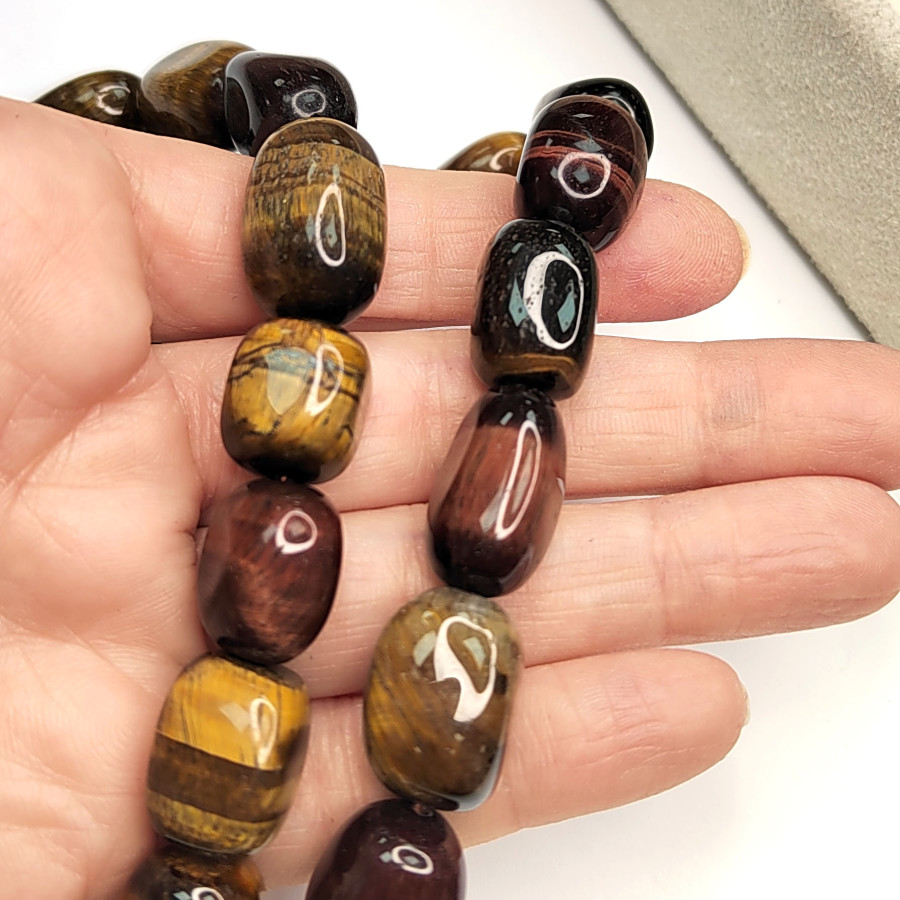 Тигровый глаз 17х12 мм натуральный камень, бусины галтовка (оливки)