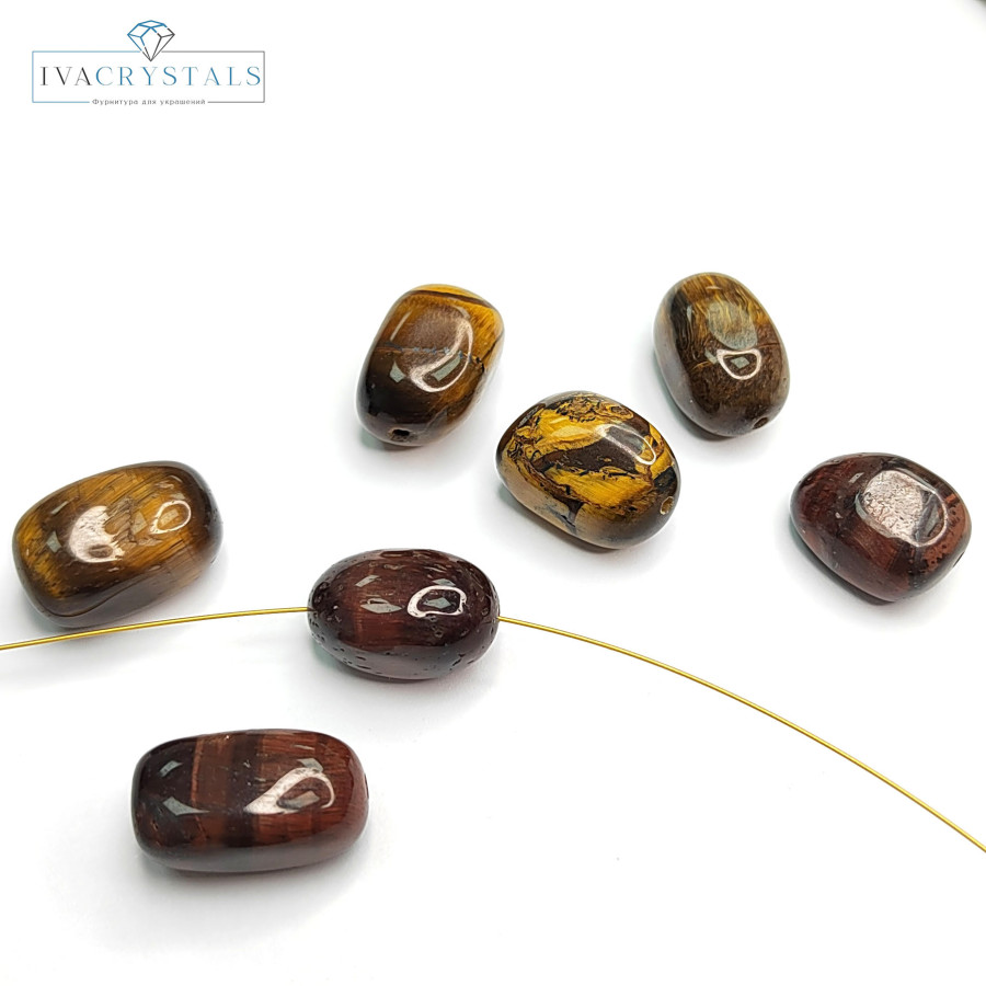 Тигровый глаз 17х12 мм натуральный камень, бусины галтовка (оливки)