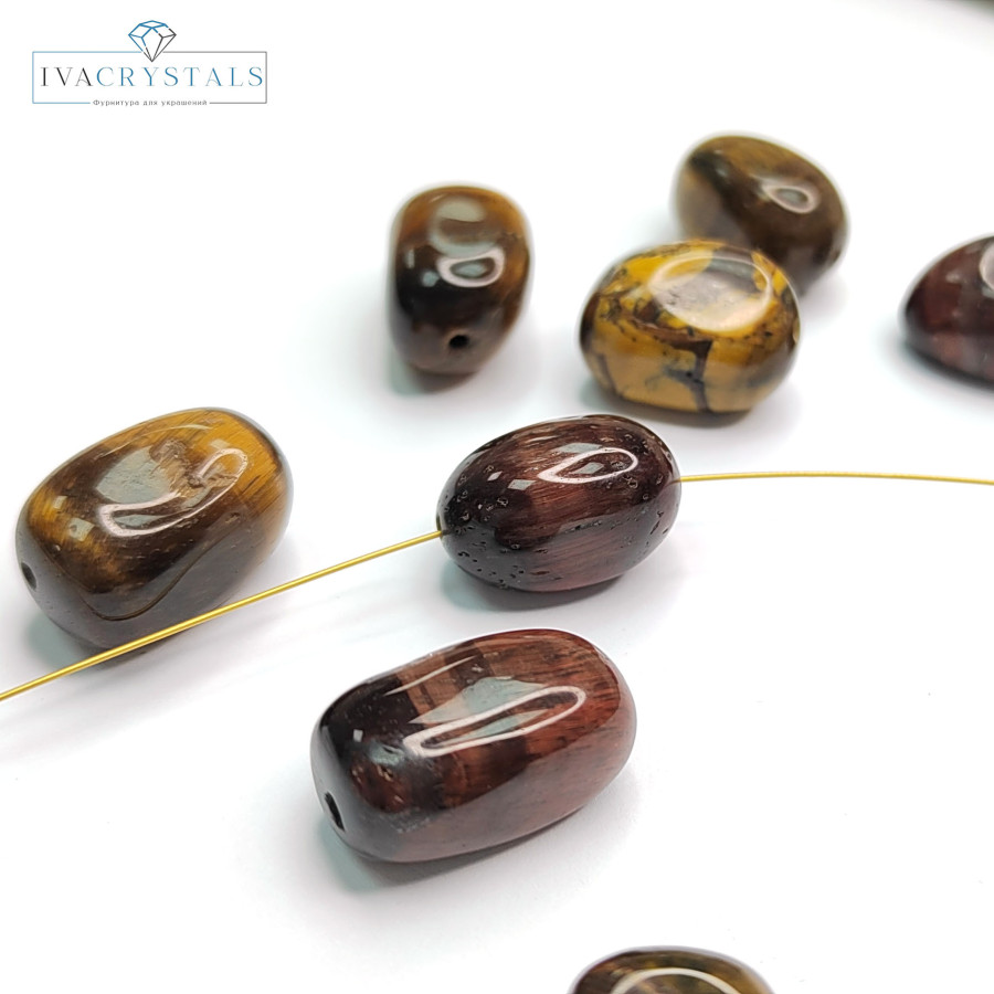 Тигровый глаз 17х12 мм натуральный камень, бусины галтовка (оливки) Штука (бусина)