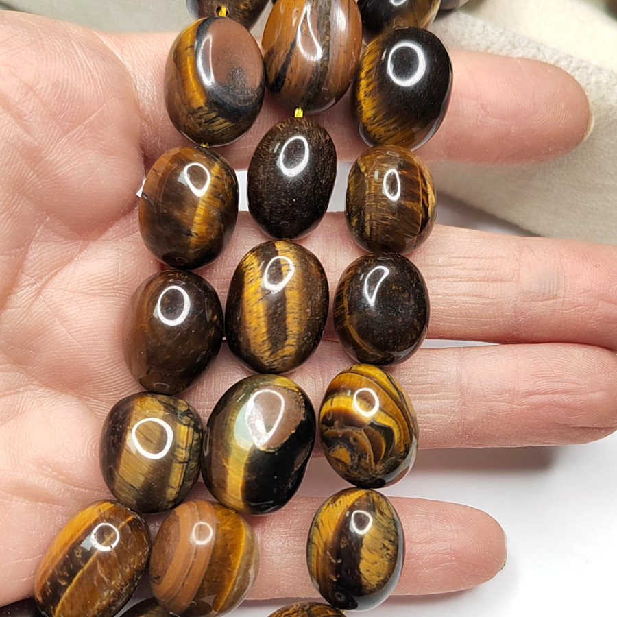 Тигровый глаз 17х12 мм натуральный камень, бусины галтовка (оливки)
