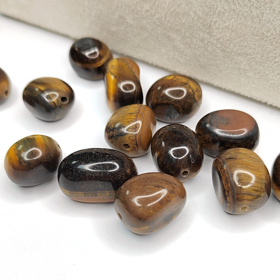 Тигровый глаз 17х12 мм натуральный камень, бусины галтовка (оливки)