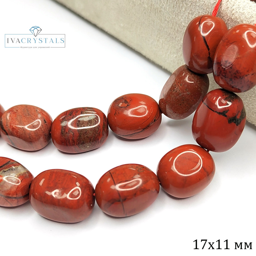 Яшма красная натуральная, бусина 17х11 мм